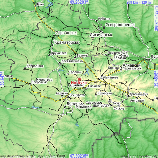 Topographic map of Horlivka