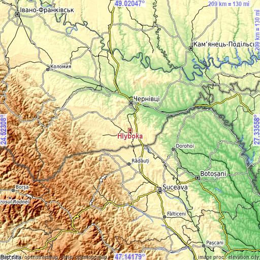 Topographic map of Hlyboka