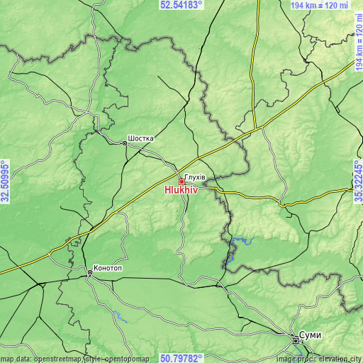 Topographic map of Hlukhiv