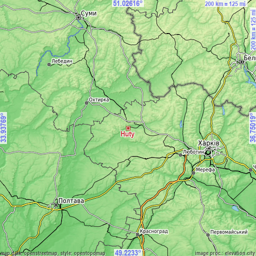 Topographic map of Huty