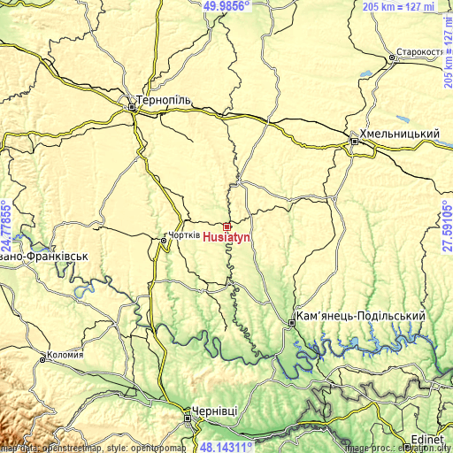 Topographic map of Husiatyn