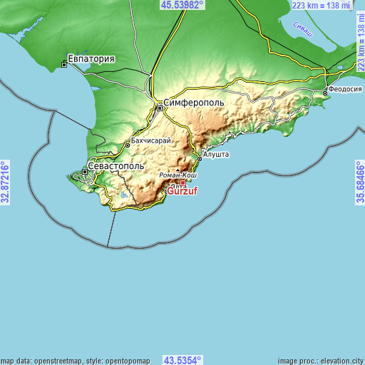 Topographic map of Gurzuf