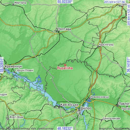 Topographic map of Hupalivka