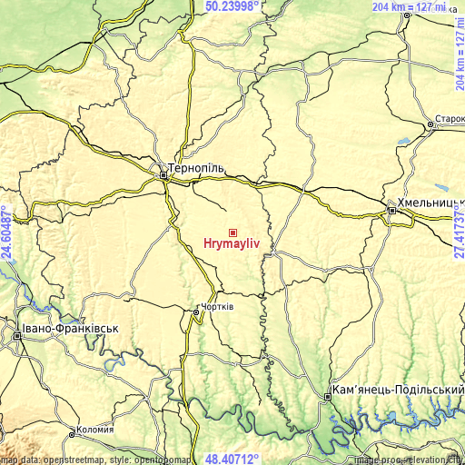 Topographic map of Hrymayliv