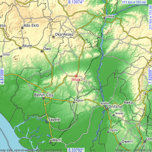 Topographic map of Irrua