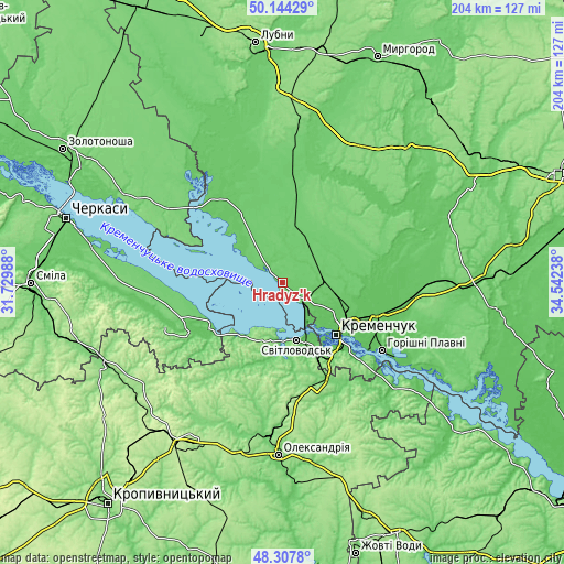 Topographic map of Hradyz’k