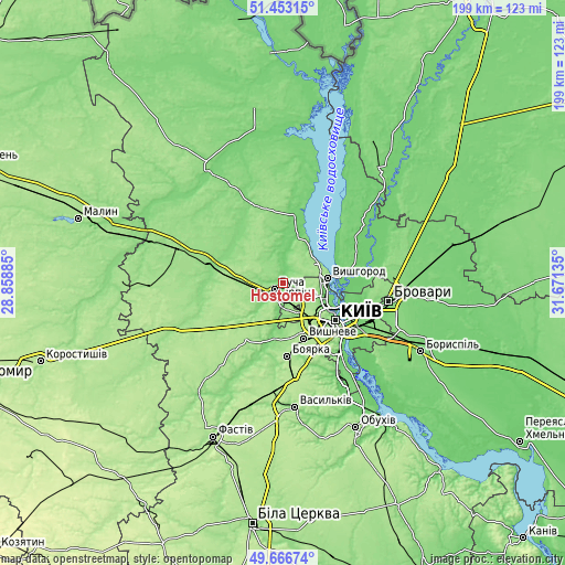 Topographic map of Hostomel