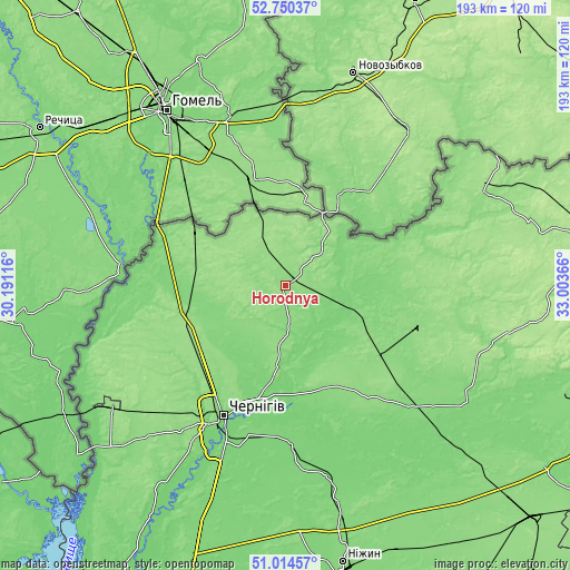 Topographic map of Horodnya