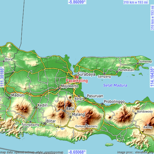 Topographic map of Pacarkeling