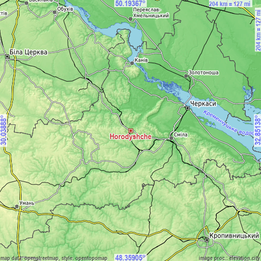 Topographic map of Horodyshche