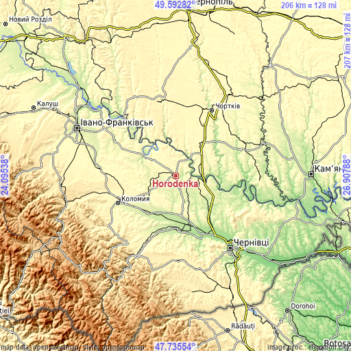 Topographic map of Horodenka