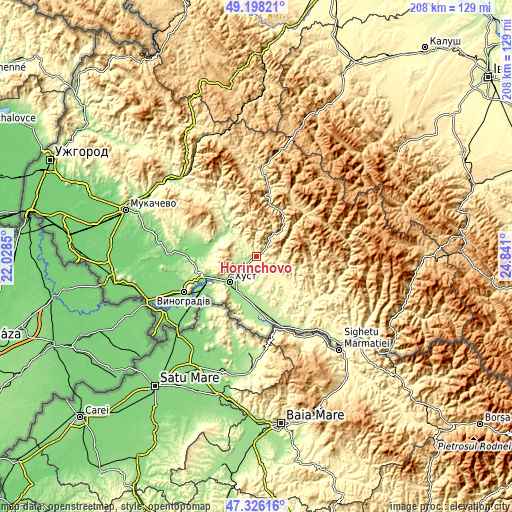 Topographic map of Horinchovo