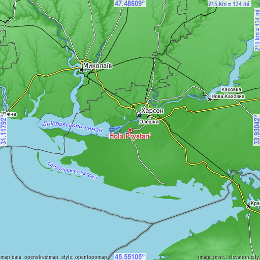 Topographic map of Hola Prystan’