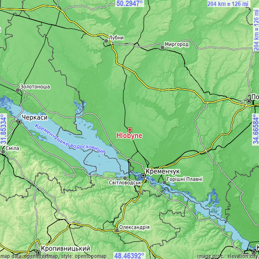 Topographic map of Hlobyne