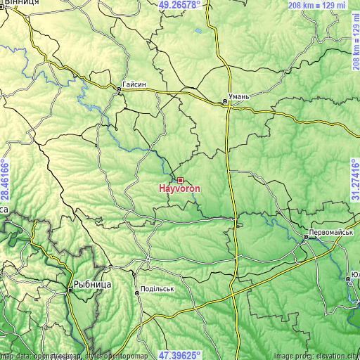 Topographic map of Hayvoron