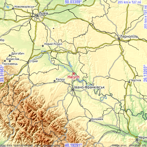 Topographic map of Halych