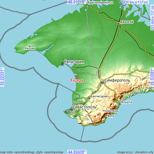 Topographic map of Frunze