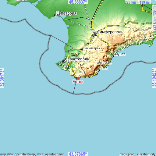 Topographic map of Foros