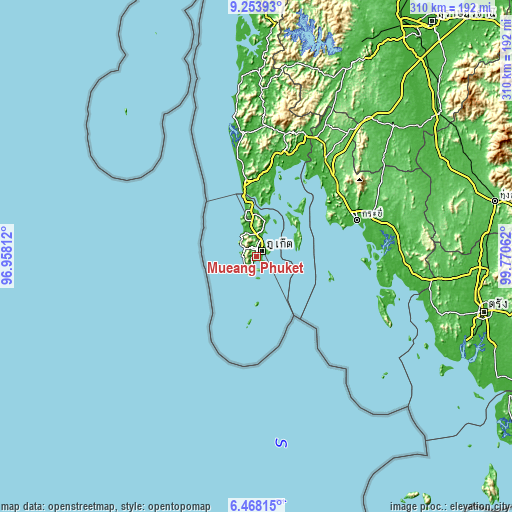 Topographic map of Mueang Phuket