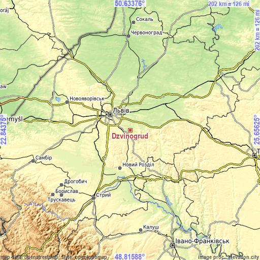 Topographic map of Dzvinogrud