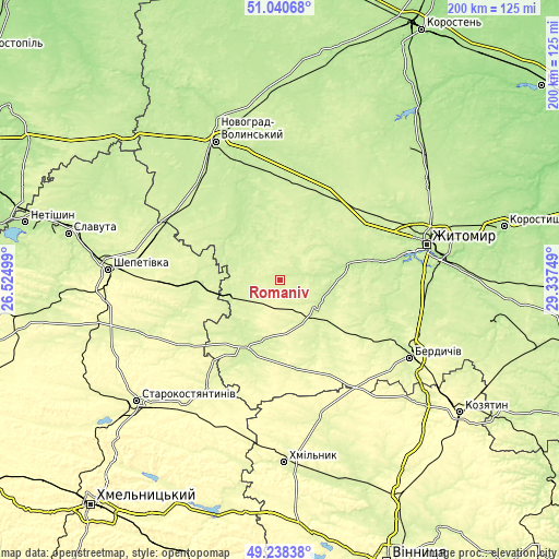 Topographic map of Romaniv