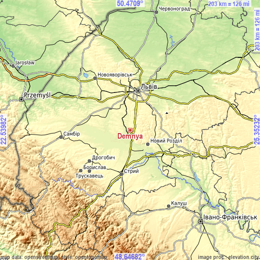 Topographic map of Demnya