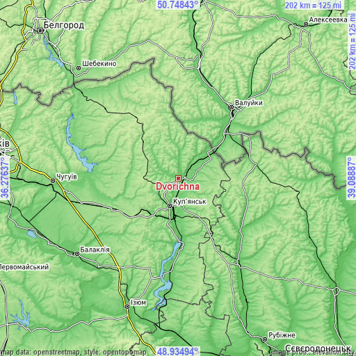 Topographic map of Dvorichna