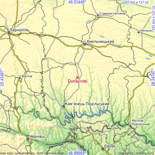 Topographic map of Dunayivtsi