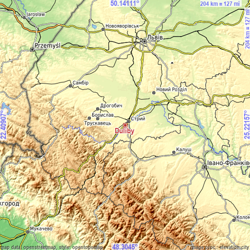 Topographic map of Duliby