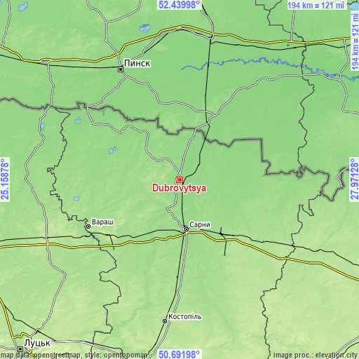 Topographic map of Dubrovytsya