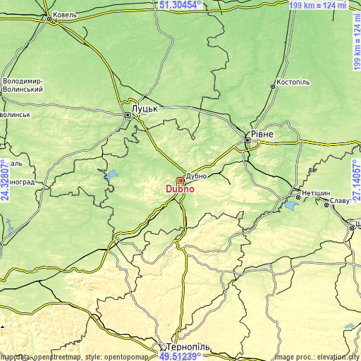 Topographic map of Dubno