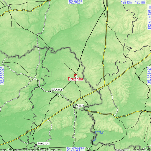 Topographic map of Druzhba