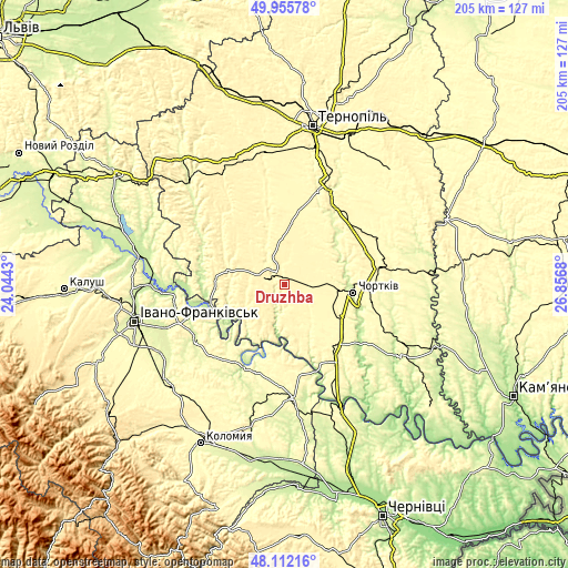 Topographic map of Druzhba