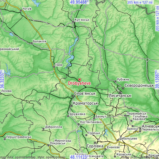 Topographic map of Drobysheve