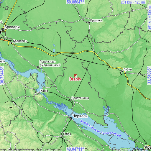 Topographic map of Drabiv