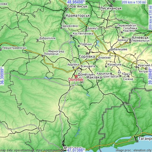 Topographic map of Donetsk