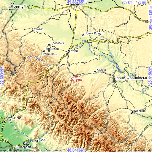 Topographic map of Dolyna