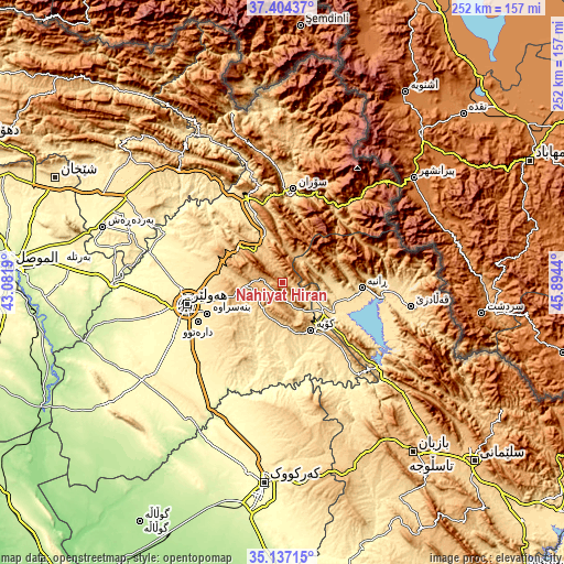 Topographic map of Nāḩiyat Hīrān