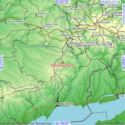 Topographic map of Dokuchayevs’k