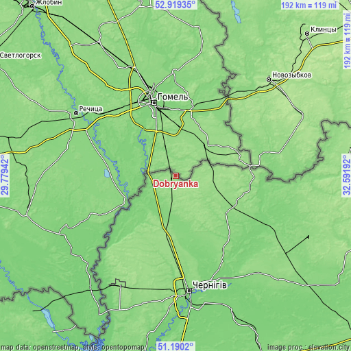 Topographic map of Dobryanka