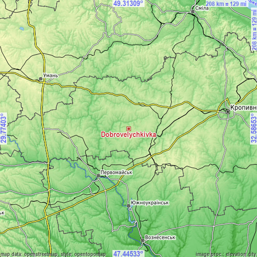 Topographic map of Dobrovelychkivka