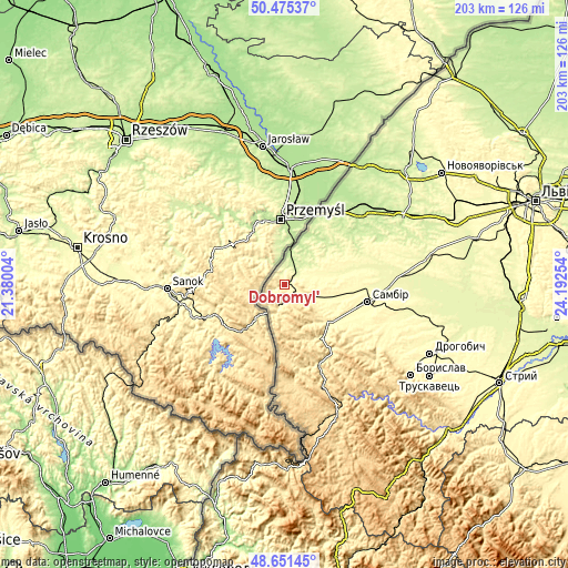 Topographic map of Dobromyl’