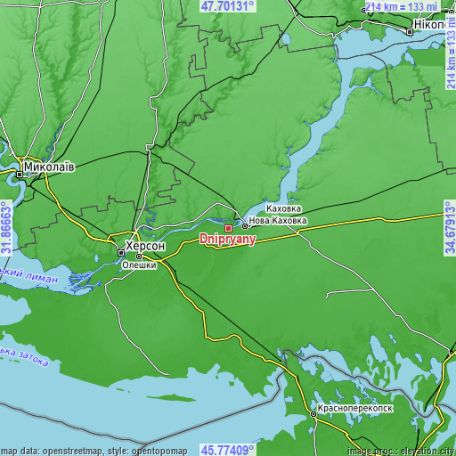 Topographic map of Dnipryany