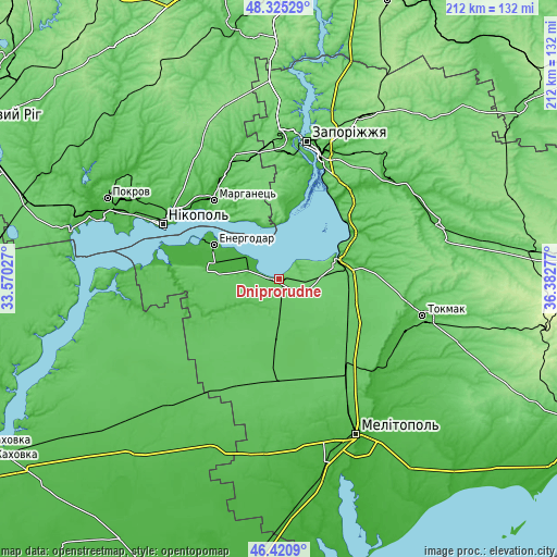 Topographic map of Dniprorudne