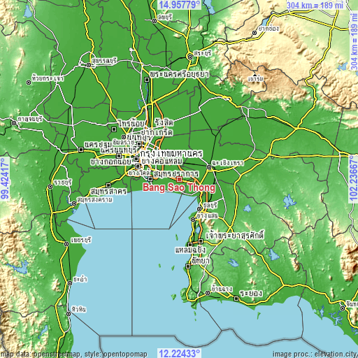 Topographic map of Bang Sao Thong