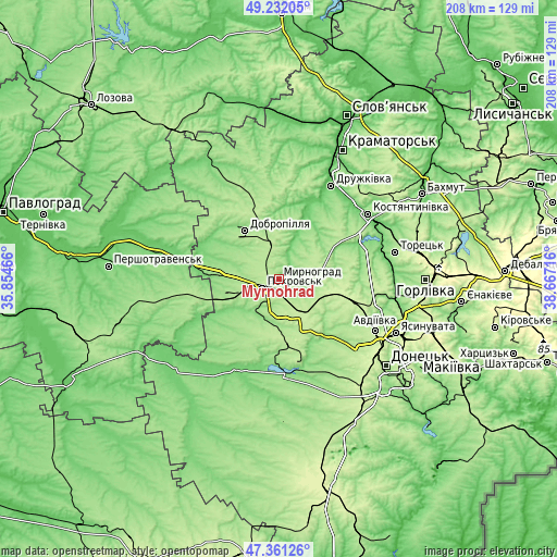 Topographic map of Myrnohrad