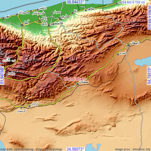 Topographic map of Mahdishahr