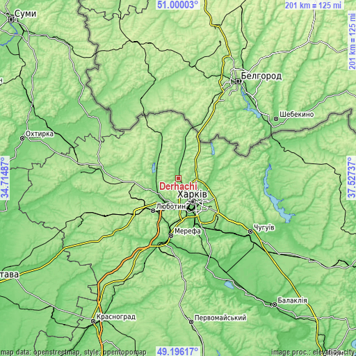 Topographic map of Derhachi