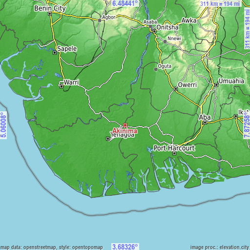 Topographic map of Akinima