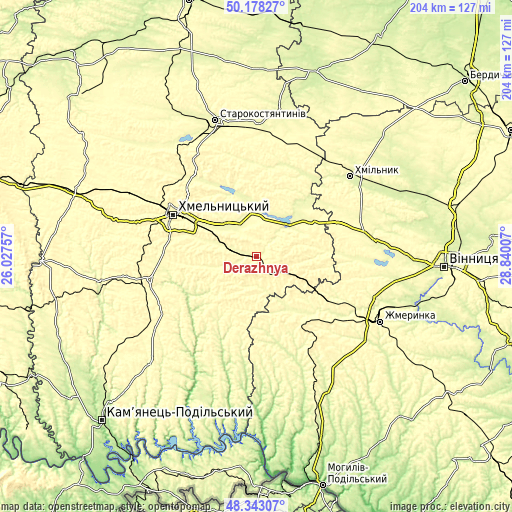 Topographic map of Derazhnya